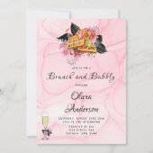 Luxekroze zwarte Floral Inking Brunch & Bubble I Kaart (Voorkant)