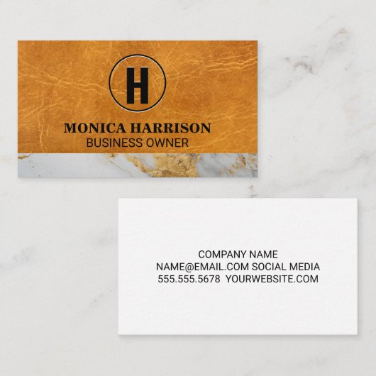 luxeleer | marmeren versiering | Monogram Visitekaartje (Voorkant / Achterkant)