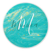 Luxelegant Marble Gold modern monogram Keramische Knop (Voorkant)