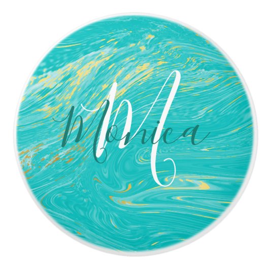 Luxelegant Marble Gold modern monogram Keramische Knop (Voorkant)