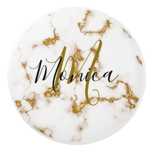Luxelegant Marble Goud modern monogram Keramische Knop (Voorkant)
