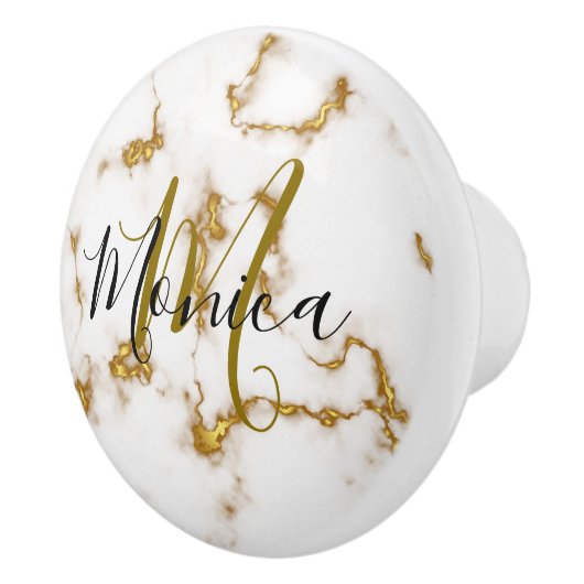 Luxelegant Marble Goud modern monogram Keramische Knop (Rechts)