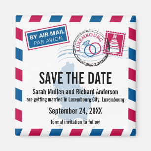 Luxembourg Air Mail Bruiloft Save the Date Magneet