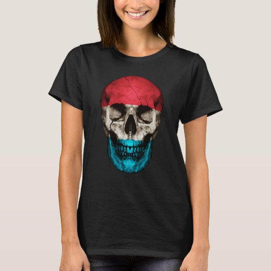 Luxembourg Flag Skull Luxembourger Roots Proud Pat T-shirt (Voorkant)