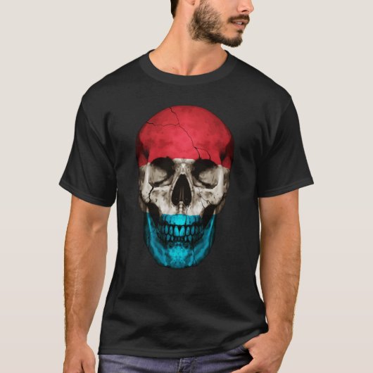 Luxembourg Flag Skull Luxembourger Roots Proud Pat T-shirt (Voorkant)
