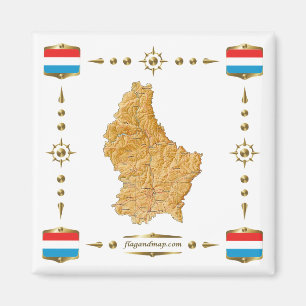 Luxembourg Map + Flags Magnet
