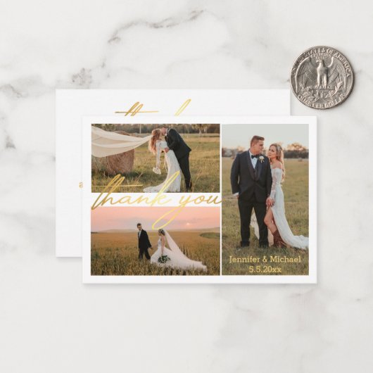 luxemburg bedankt jullie 3 foto ' s bruiloft colla notitiekaartje (Voorkant / Achterkant in situ)