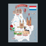 Luxemburg Cartoon Map Briefkaart<br><div class="desc">Dit ontwerp bevat een kaart van de cartoon van Luxemburg.</div>
