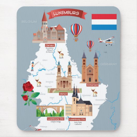 Luxemburg Cartoon Map Muismat (Voorkant)