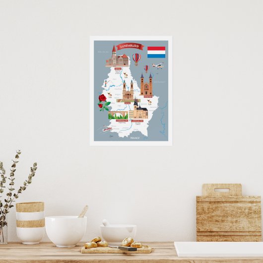 Luxemburg Cartoon Map Poster (Keuken)