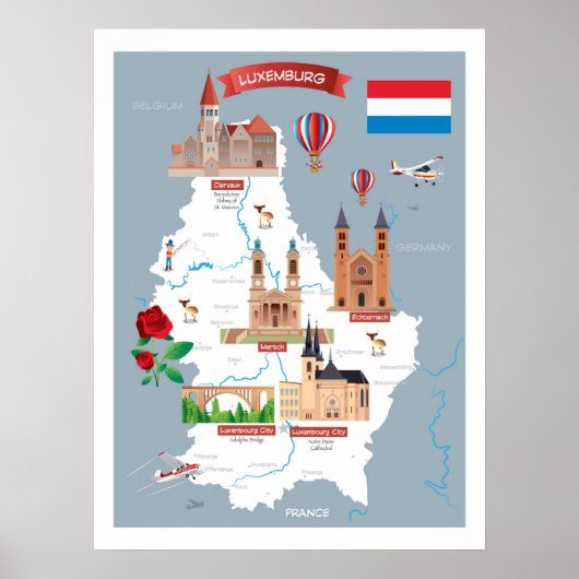 Luxemburg Cartoon Map Poster (Voorkant)