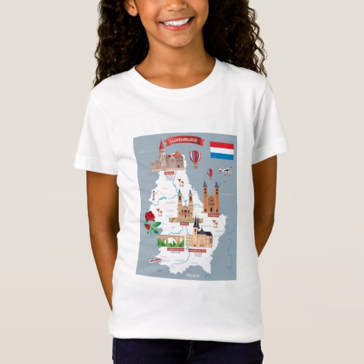Luxemburg Cartoon Map T-shirt (Voorkant)