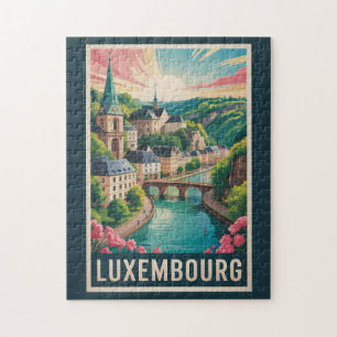 Luxemburg Landschap Illustratie Reis Kunst Retro Legpuzzel