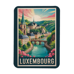 Luxemburg Landschap Illustratie Reis Kunst Retro Magneet