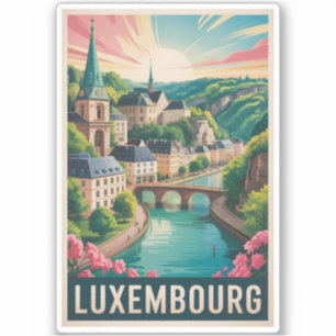 Luxemburg Landschap Illustratie Reis Kunst Retro Sticker