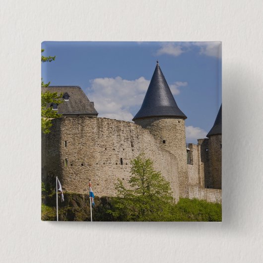 Luxemburg, Sûre riviervallei. Bourscheid, Vierkante Button 5,1 Cm (Voorkant)