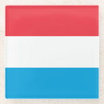 Luxemburgse vlag glazen onderzetter<br><div class="desc">Patriottische vlag van Luxemburg.</div>