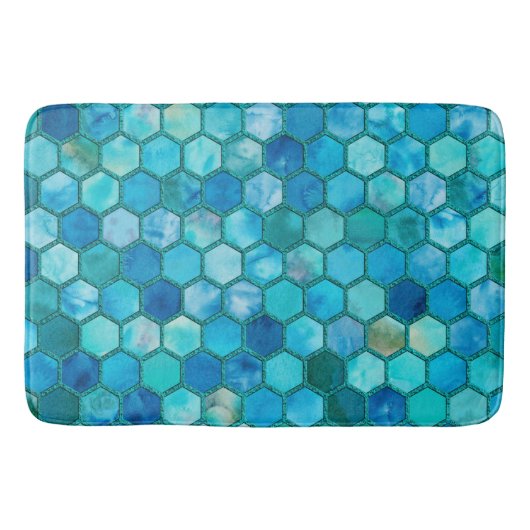 Luxemetalen Folie Glitter Aqua blue honingraat Badmat (Voorkant)