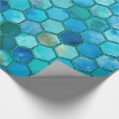 Luxemetalen Folie Glitter Aqua blue honingraat Cadeaupapier (Hoek)