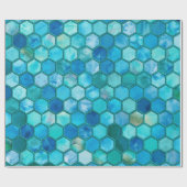 Luxemetalen Folie Glitter Aqua blue honingraat Cadeaupapier (Vlak)