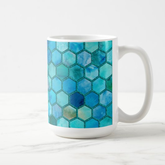 Luxemetalen Folie Glitter Aqua blue honingraat Koffiemok (Rechts)