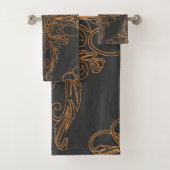 Luxeontwerp, floreel patroon, donkergrijs, koper bad handdoek (Insitu)