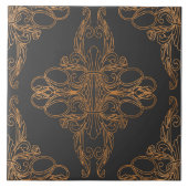 Luxeontwerp, floreel patroon, donkergrijs, koper tegeltje (Voorkant)