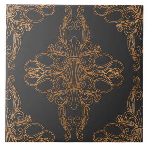 Luxeontwerp, floreel patroon, donkergrijs, koper tegeltje