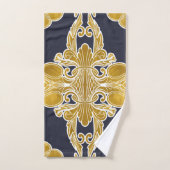 Luxeontwerp, floreel patroon, marineblauw, goud bad handdoek (Handdoek)