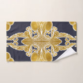 Luxeontwerp, floreel patroon, marineblauw, goud bad handdoek (Handdoek)
