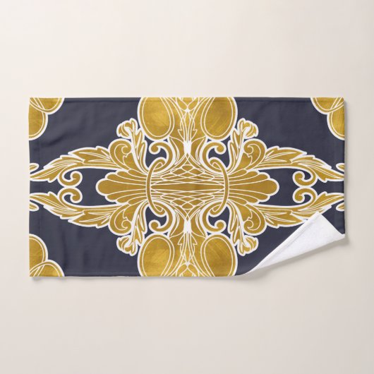 Luxeontwerp, floreel patroon, marineblauw, goud bad handdoek (Handdoek)