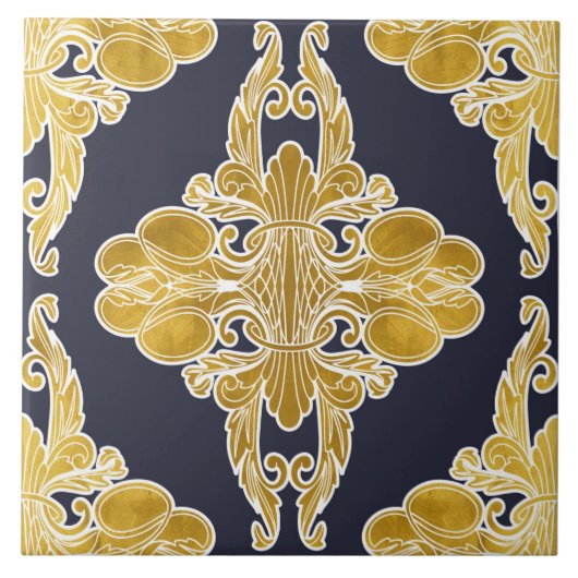 Luxeontwerp, floreel patroon, marineblauw, goud tegeltje (Voorkant)