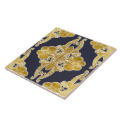 Luxeontwerp, floreel patroon, marineblauw, goud tegeltje (Zijkant)