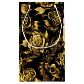 luxeontwerp met gouden rozen op een zwarte klein cadeauzakje (Achterkant)