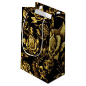luxeontwerp met gouden rozen op een zwarte klein cadeauzakje (Achterkant Gekanteld)