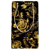 luxeontwerp met gouden rozen op een zwarte klein cadeauzakje (Voorkant)