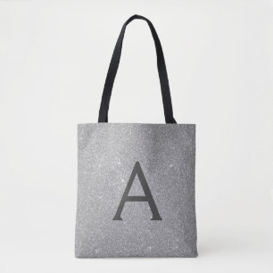 Luxer Silver Sparkle Elegant Monogram Book Bag Tote Bag