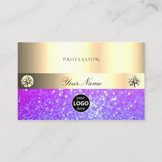 Luxeroze Paarse glitter met Logo lichtend goud Visitekaartje (Voorkant)