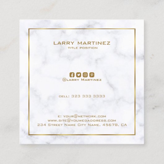 Luxewit en grijs marmer eenvoudig lijst vierkante visitekaartje (Achterkant)