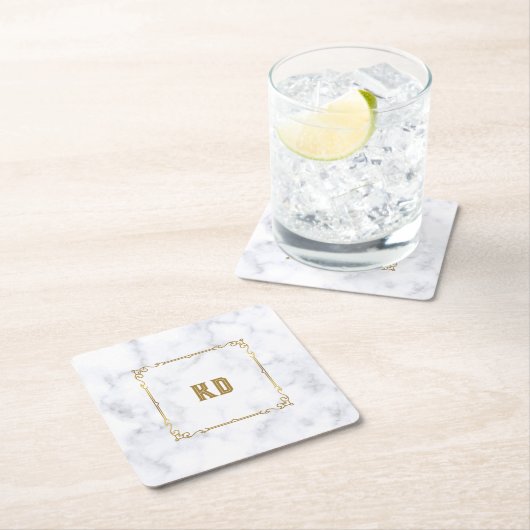 Luxewit en grijs marmer  goudlijst kartonnen onderzetters (Insitu)