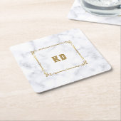 Luxewit en grijs marmer  goudlijst kartonnen onderzetters (Schuin)