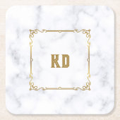 Luxewit en grijs marmer  goudlijst kartonnen onderzetters (Voorkant)