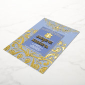 LuxGlitter Blauw Goud Ganesha Hindoe bruiloft Folie Uitnodiging (Gedraaid)