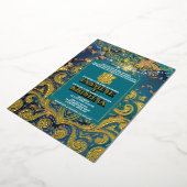 LuxGlitter Blauw Goud Hindoe Ganesha Indiase bruil Folie Uitnodiging (Gedraaid)