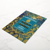 LuxGlitter Blauw Goud Hindoe Ganesha Indiase bruil Folie Uitnodiging (Gedraaid)