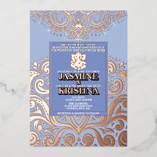 LuxGlitter Blauw RozeGoud Ganesha Hindoe Huwelijk Folie Uitnodiging