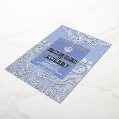 LuxGlitter Blauw Zilver Sikh Anand Karaj Wedding Folie Uitnodiging (Gedraaid)