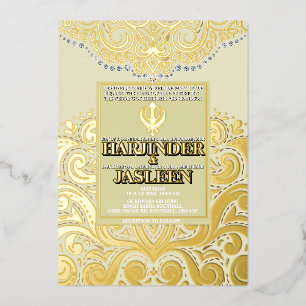LuxGlitter Ivoor Goud Sikh Anand Karaj Trouwen Folie Uitnodiging