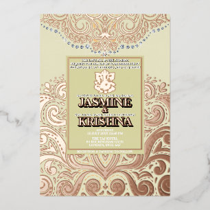 LuxGlitter Ivoor RozeGoud Ganesha Hindoe Huwelijk Folie Uitnodiging