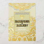 LuxGlitter Ivoren Gouden Sikh Anand Karaj Trouwen Folie Uitnodiging (Voorkant)
